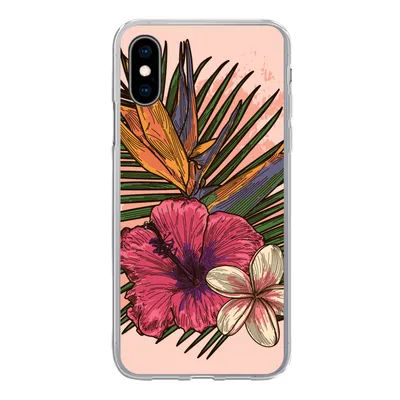 Produktbild von MuchoWow® Handyhülle Schutzhülle Hülle für iPhone X Blumen - Tropisch - Rosa Silikon Softcase Handy Hülle - Handyhülle