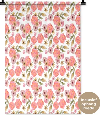 Produktbild von MuchoWow® Wandteppich Wandbehang Blumen - Rosa - Muster 60x90 cm Tapisserie Dekoration Wandtuch - Foto-Teppich - Abwaschbar