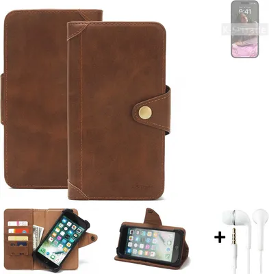Produktbild von K-S-Trade Handyhülle + Kopfhörer für Apple iPhone 14 Pro Max Schutz Hülle Walletcase Bookstyle Tasche Case Handytasche Wallet Flipcase Cover PU