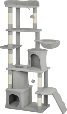 Image de Arbre à chat avec tunnel, grottes et poteaux en sisal, 170 cm, gris clair