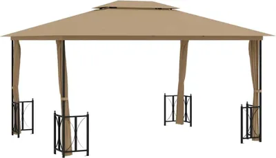 Obrázek produktu pro vidaXL Pavilon s bočními stěnami a dvojitou střechou 3x4 m Taupe