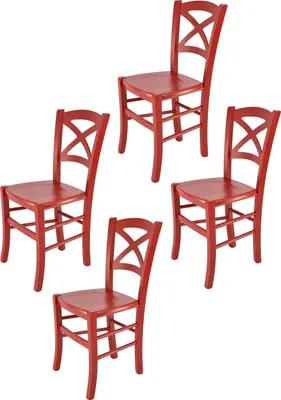 Image de t m c s Tommychairs - Set de 4 chaises CROSS pour la cuisine et la salle à manger, structure robuste en bois de hêtre laqué dans la teinte rouge et assise en bois laqué dans la teinte rouge