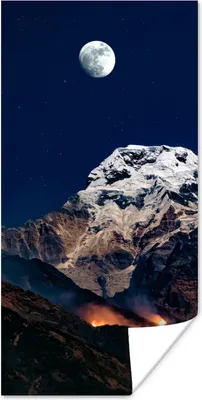 Produktbild von MuchoWow® Poster Mond - Berg - Landschaft 60x120 cm - Wandschmuck