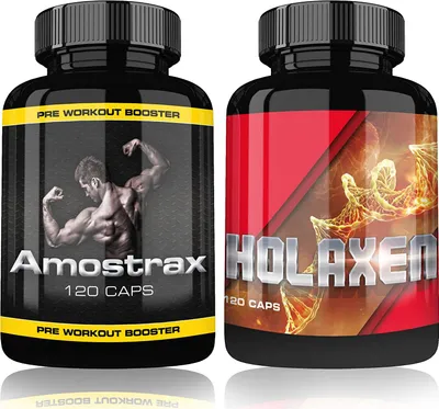 Produktbild von Amostrax Pre-Workout Booster+Holaxen Testosteron Booster Muskelaufbau extrem 2 Dosen