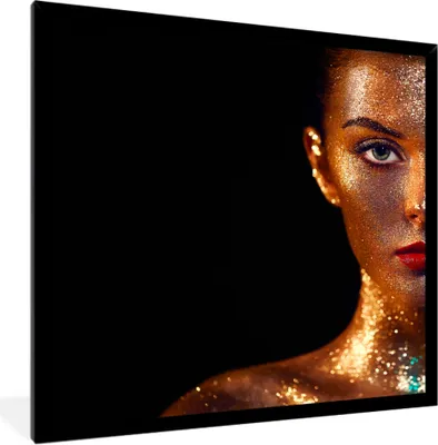 Produktbild von MuchoWow® MuchoWow® Gerahmtes Poster Make-up - Gold - Frau - Luxus - Glitzer - Kunst 40x40 cm - Poster mit zchwarzem Bilderrahmen - Mit Rahmen - Wanddekoration Schlafzimmer