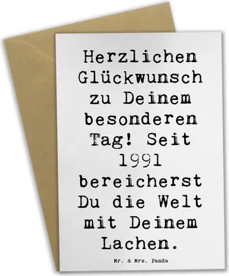 Produktbild von Mr. & Mrs. Panda Glückwunschkarte Spruch 1991 Geburtstag - Weiß - Geschenk, bereicherst Du die Welt mit Deinem Lachen, Geburtstagswünsche, Happy Birthday, Grußkarte