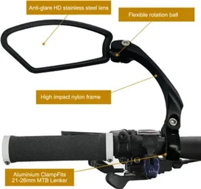 Produktbild von Aoucheni Fahrradspiegel, 2er Set, Edelstahl Viereck, HD Qualität, 21-26 mm Lenkerdurchmesser, für E-Bikes, Fahrräder, Mountainbikes & Scooter, mit Lenkerschutz