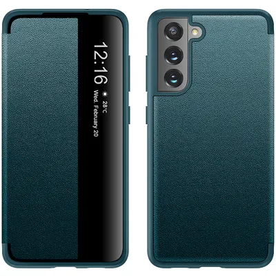 Obrázek produktu pro Pouzdro pro Samsung Galaxy S21 FE 5G tenkéPolyuretankožené klopové pouzdro s okénkem pro zobrazení zelené