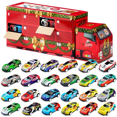 Produktbild von Adventskalender mit Rückziehautos – 24 Tage Weihnachtszählung, Spielzeugautos für Jungen – Tolle Geschenke