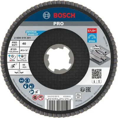 Productafbeelding van PRO X571 schijf voor haakslijpmachine, schuin, 125 mm, K40, vezelbasis, X-Lock
