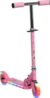 Image de HOMCOM Trottinette pour enfants de 3 à 7 ans pliable roues lumineuses en PU, 12 LED, musique, hauteur guidon réglable sur 4 niveaux, frein à friction, rose