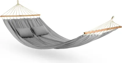 Produktbild von Houpací síť Outtec® se 2 polštáři - 240x150 cm, do 200 kg, pro 2 osoby - XXL houpací síť pro venkovní použití, zahradu, balkon - pro děti i dospělé - šedá barva