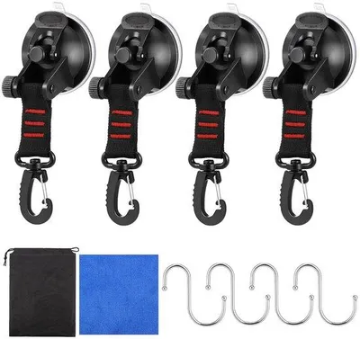 Productafbeelding van Famanu Set van 4 stevige zuignappen met 360° draaibare haken - geschikt voor kamperen, auto en accessoires