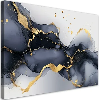 Produktbild von Leinwandbild Schwarz-Weiß-Marmor mit Gold 90x60 Feeby Grau bild für die wand bereit zum aufhängen