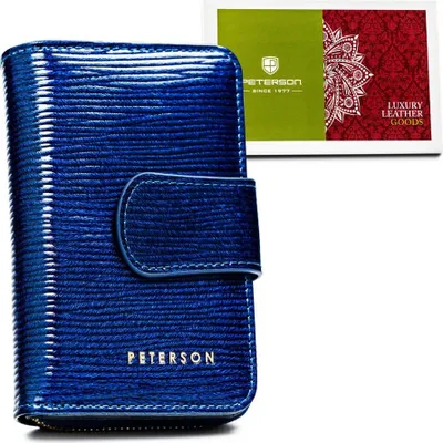 Obrázek produktu pro Peterson | Vertikální kožená peněženka RFID, pro ženy, se zapínáním na patentku, modrá, 8,5x12,5 cm