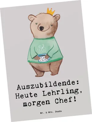 Produktbild von Mr. & Mrs. Panda Postkarte Auszubildende Chef - Grau Pastell - Geschenk, Inspiration, Lehrjahre, Berufsliebe, Grußkarte, Berufsausbildungsphase, Berufsgestaltung, Beruf