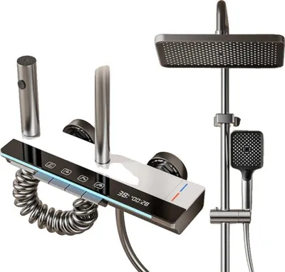 Obrázek produktu pro Sprchový set, digitální ukazatel teploty, výškově nastavitelný, teplý/studený bílý