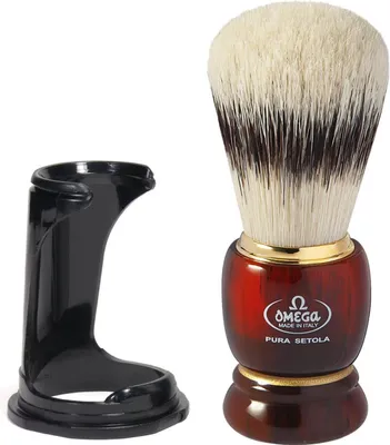Image de Blaireau Omega soie pure 81151 manche résine avec support