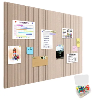 Produktbild von Selbstklebende Filz-Pinnwand (120 × 90 × 0,9 cm) mit 25 Reißzwecken, dunkelcamel