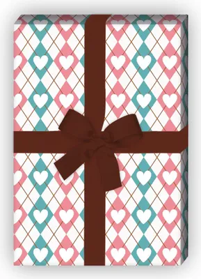Produktbild von Rauten Geschenkpapier mit Herzen auf weiß - G7662, 32 x 48cm
