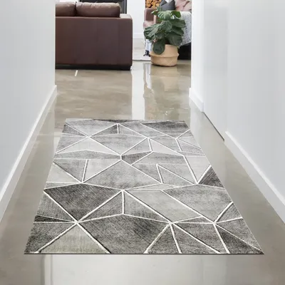 Zdjęcie produktu dla Dywan do salonu designerski dywan geometryczny wzór szary rozmiar - 80x150 cm