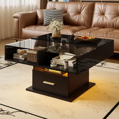 Image de Table basse - Table d'appoint - Table de café - Table avec rangement - Table de travail - Hauteur réglable
