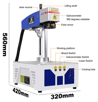 Produktbild von Faserlaser-Markiermaschine - 30 W - Tragbar - Für Metall - 0,01 mm Präzision - 7000 mm/s - 360° drehbarer Kopf - EU-Stecker