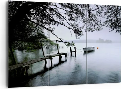 Produktbild von Bild auf Leinwand - Leinwandbild - See Dock Boot Bäume - 165x110cm - Wand Bild - Wanddeko - Leinwanddruck - Bilder - Kunstdruck - Wanddekoration - Leinwand bilder - Wandkunst - CE165x110-2218