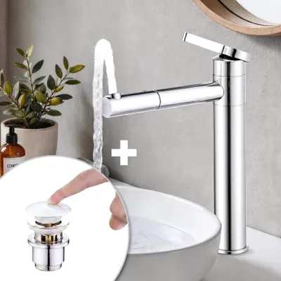 Produktbild von Homelody Wasserhahn Bad+ Weiß Universal Ablaufgarnitur Pop-Up Ventil 1 1/4 Zoll Waschtischarmatur Mischbatterie Hoch mit 360° Drehbar Auslauf SUS304