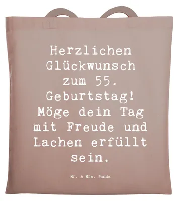Produktbild von Mr. & Mrs. Panda canvas tasche Spruch 55. Geburtstag Glückwunsch - Braun Pastell - Geschenk, Jubiläum 55 Jahre, Geburtstagsgeschenk, Beutel, Tote Bag, Meilenstein, Alter