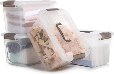 Image de Caisses en plastique transparentes de 8 litres avec couvercle, empilables, robustes, 31 x 22,5 x 19,5 cm