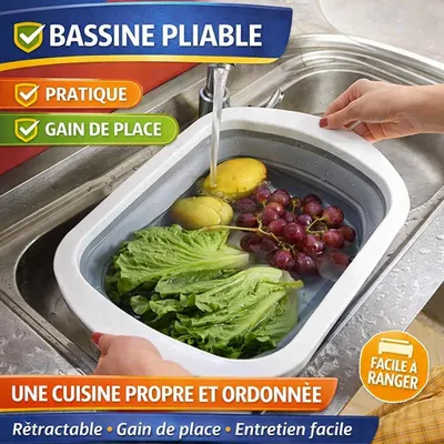 Image de Bassine Pliable en Silicone 2-en-1 – Planche à Découper