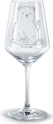 Produktbild von Mr. & Mrs. Panda Kelch Eisbär Faul - Transparent - Geschenk, Teddy, Rotweinglas mit Gravur, glas für rotwein, Homeoffice, Büro, Arbeitsplatz, Weinglas, graviertes, Arbeit