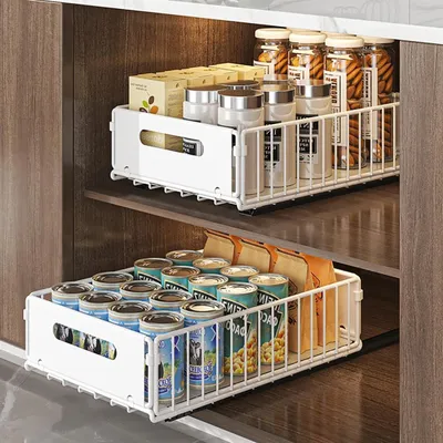 Productafbeelding van Uittrekbare Kastorganizer - Schuifmand Keuken - Keuken Ordenen - Stille Glijrails - 38x25x10 cm - Wit