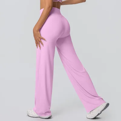 Produktbild von Atmungsaktive Yoga-Hose mit weitem Bein fš¹r Fitness, Sport, Laufen, Radfahren, Krafttraining, Po-Training, Fitnessstudio, Yoga, rosa, M