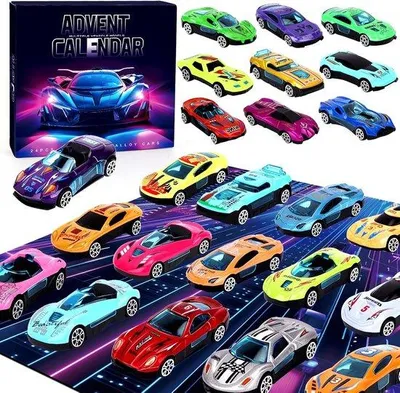 Produktbild von Adventskalender mit 24 Rennautos – Überraschungen für Kinder – 24 Tage bis Weihnachten