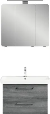 Produktbild von Pelipal Badmöbel-Set BxHxT 81 x 200 x 44 cm Frontfarbe graphit struktur quer mit Waschtisch Keramik weiß Griff chrom H10