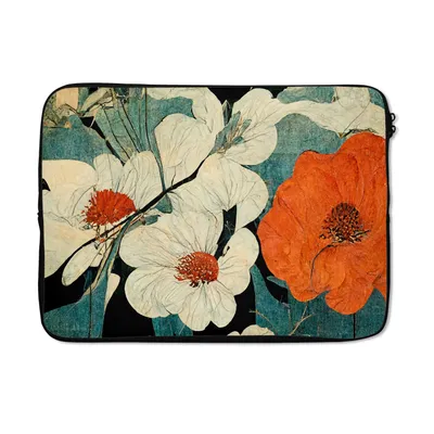 Produktbild von MuchoWow® Laptop Hülle 13 Zoll Blumen - Pflanzen - Vintage - Asien - Orange Laptoptasche - Laptophülle - Sleeve - Rundumschutz