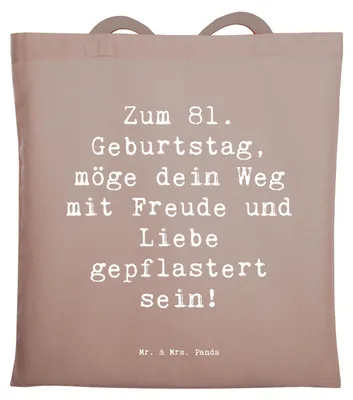 Produktbild von Mr. & Mrs. Panda Schultasche Spruch 81. Geburtstag - Braun Pastell - Geschenk, Laptoptasche, besondere Momente, Geschenke, Alter, unvergesslich, Jutebeutel, persönliche