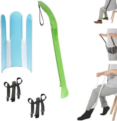 Immagine prodotto di Portacalze - Portacalze per anziani, donne in gravidanza e persone con disabilità - Bianco / Blu - Pratico ausilio per vestirsi - Ideale per tenere i calzini - Piccolo, leggero e facile da usare