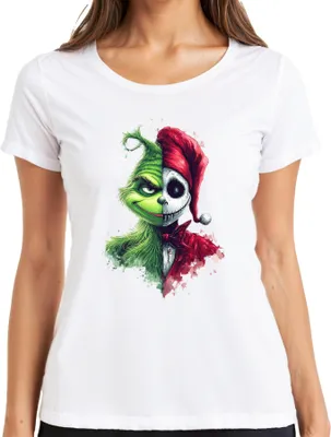 Produktbild von Grinch Jack Skellington Weihnachten Totenkopf Geschenk Horror Damen T-Shirt, Weiß, XXL