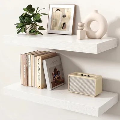Zdjęcie produktu dla Zestaw 2 półek wiszących, białe, MDF, 60x19,5x3,8 cm