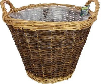 Produktbild von Sustania Stabiler Weidenkorb mit Henkel dunkelbraun/beige H= 30 cm d= 38 cm Plastikeinsatz