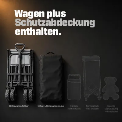 Produktbild von ONBEST Bollerwagen | faltbar | mit Schutzhaube | 61L | 80 kg | 0,8 mm Stahl | Grau | Wasserabweisend | 210D Oxford-Gewebe