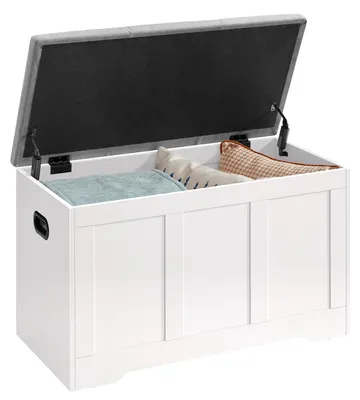 Produktbild von Aufbewahrungstruhe - Truhenbank mit Deckel - Schuhbank - Holzrahmen - 80 x 40 x 49 cm - Weiß