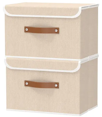 Image de Omgoods - Boîte de rangement avec couvercle - Lot de 2 boîtes de rangement - Organisateur en tissu - Rangement pour vêtements - 44 x 29 x 30 cm - Beige