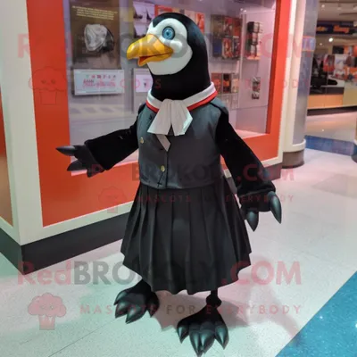 Produktbild von Schwarzer REDBROKOLY Pinguin Maskottchen kostüm mit Faltenrock und Krawattennadeln