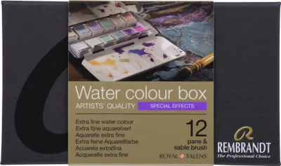 Produktbild von Rembrandt Aquarellfarben-Set im Metalletui mit Spezialeffekt-Farben | 12 Näpfchen + Pinsel