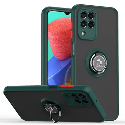 Obrázek produktu pro Pouzdro pro Samsung Galaxy M33 matné průsvitné TPU pouzdro s prstencovým držákem a stojánkem tmavě zelená