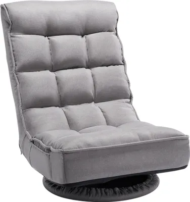 A gray floor chair with a swivel base.